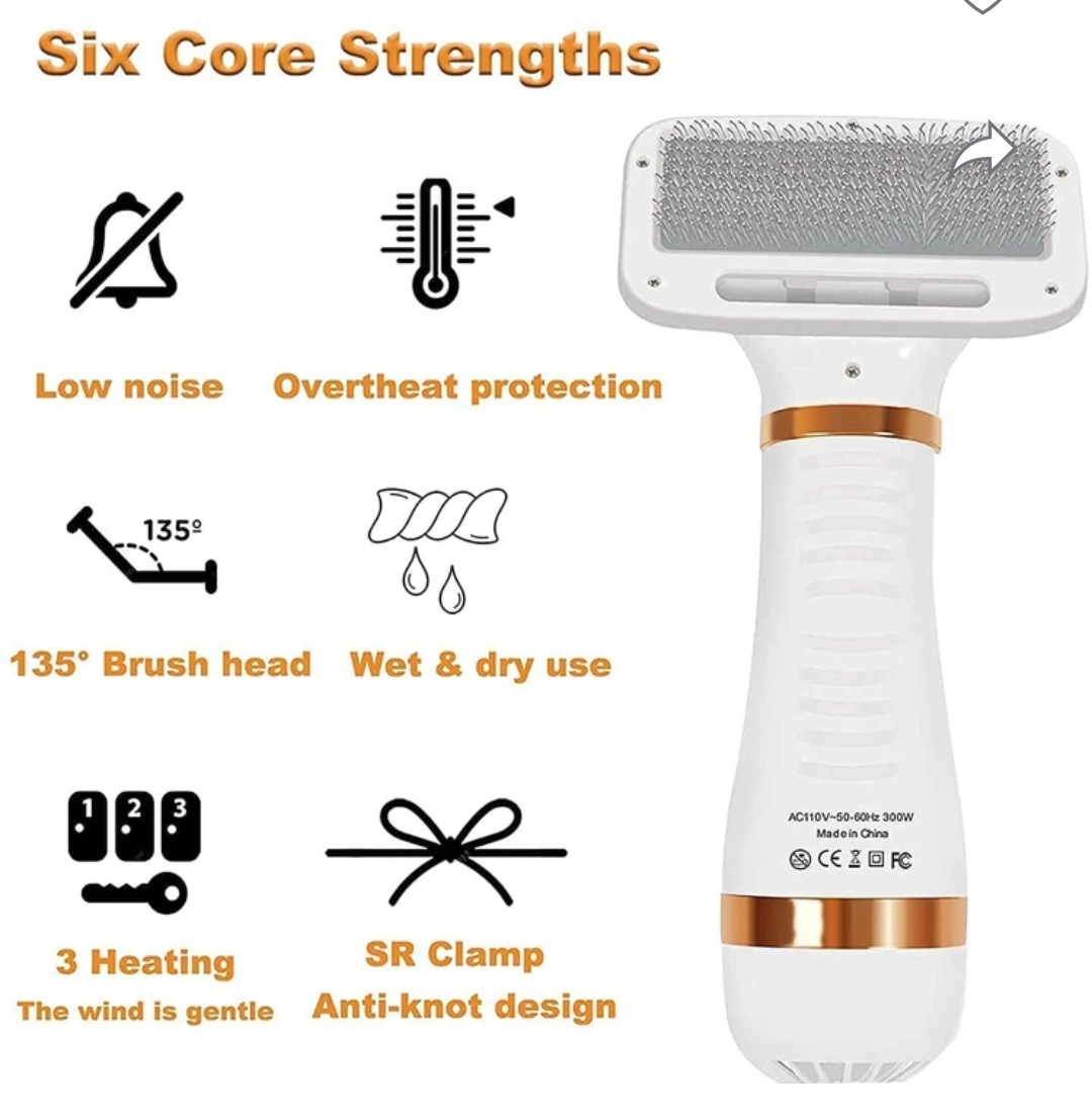 2-in-1 Pet Hair Dryer & Grooming Brush – Quick Drying, Silent & Pet-Friendly